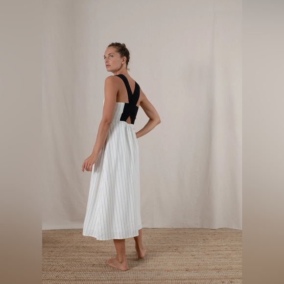 NWT LUXMII Gessato Linen Midi Dress Black Pinstripe - Picture 4 of 11